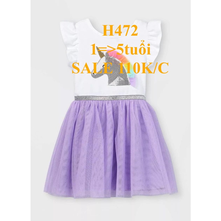 * Mã H472: Đầm thun Tay Cánh tiên phối VOAN Đính KIM SA CỐ ĐỊNH Hình Ngựa Pony bé gái.