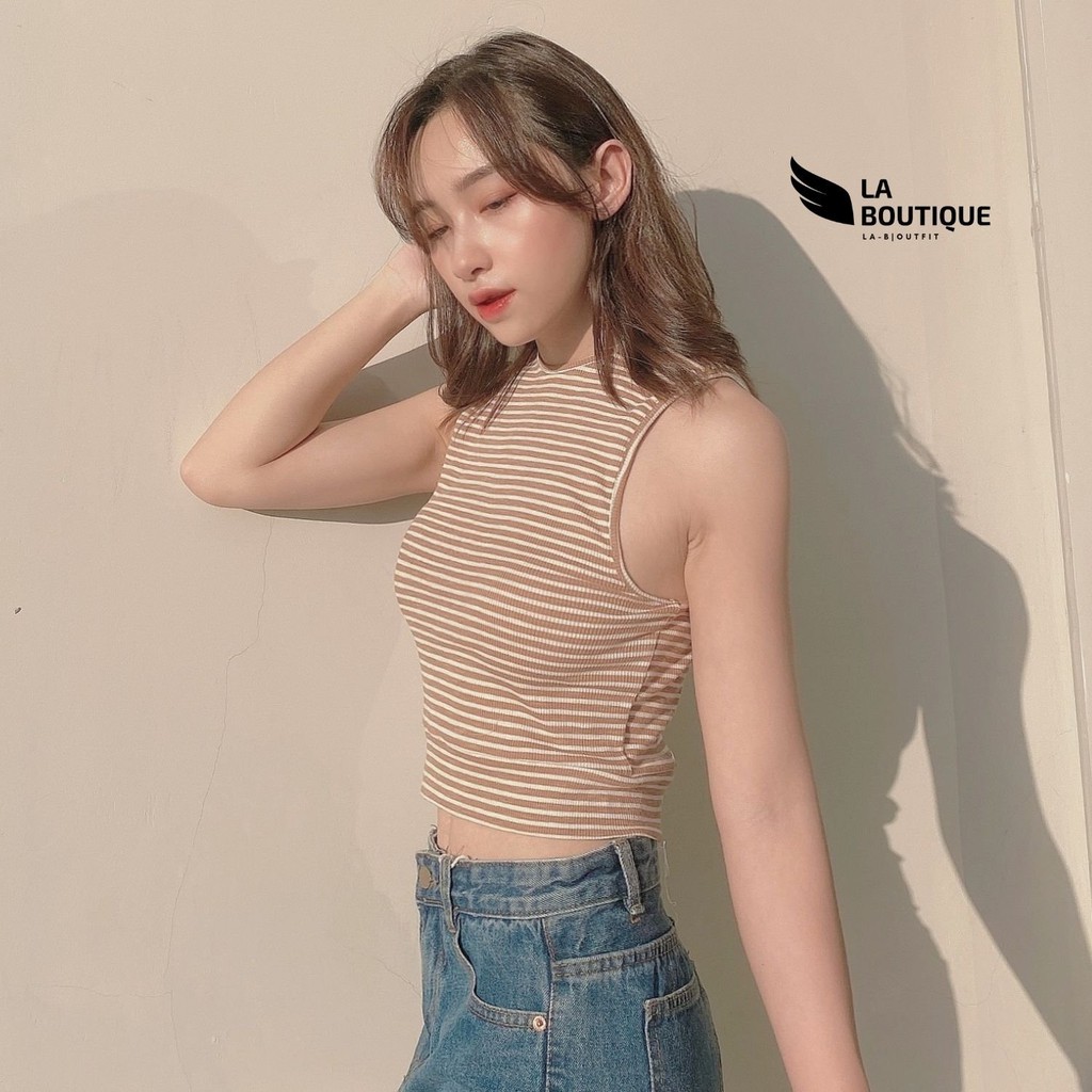 Áo croptop 3 lỗ nữ sát nách La Boutique thun gân