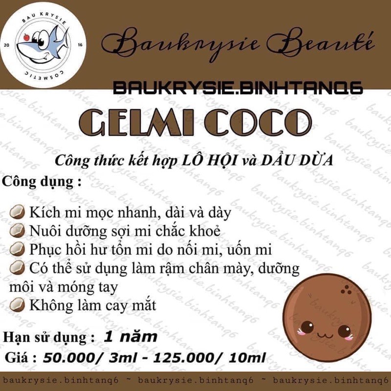 GELMICOCO - Dầu Dừa x Nha Đam dưỡng mi & chân mày BauKrysie🎁card + thiệp