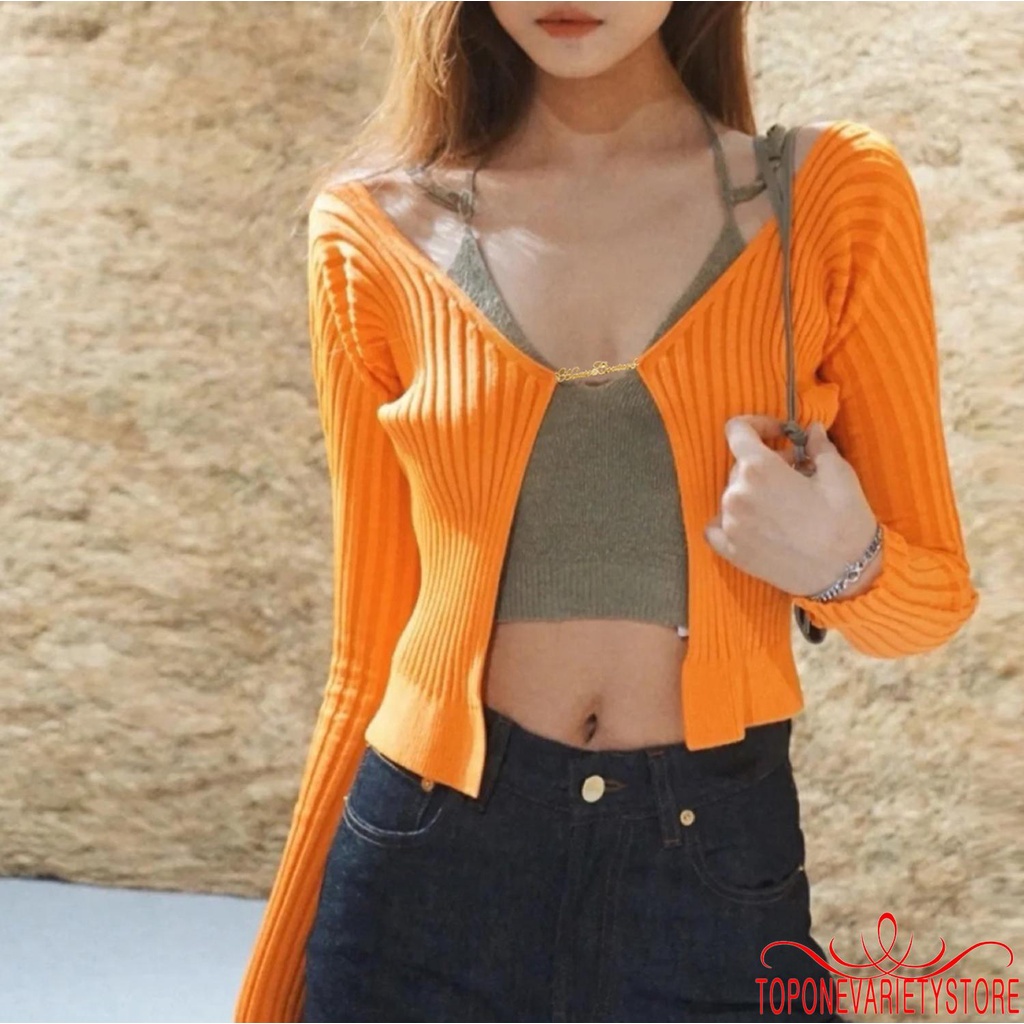 Áo croptop tay dài màu trơn phối dây xích kim loại thời trang quyến rũ cho nữ