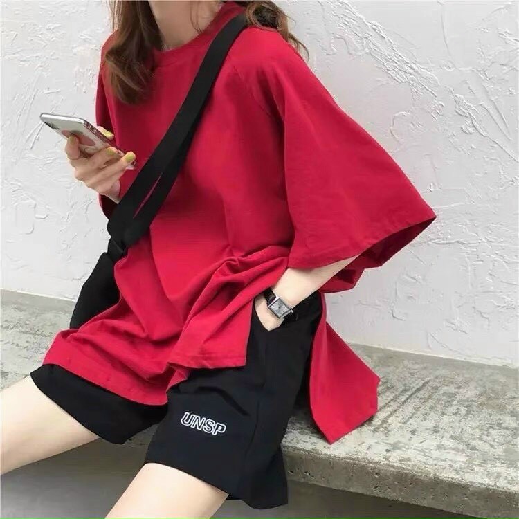 Áo Thun Thụng Xẻ Tà Form Rộng Siêu Xinh Tặng Kèm Quần Chati CI07