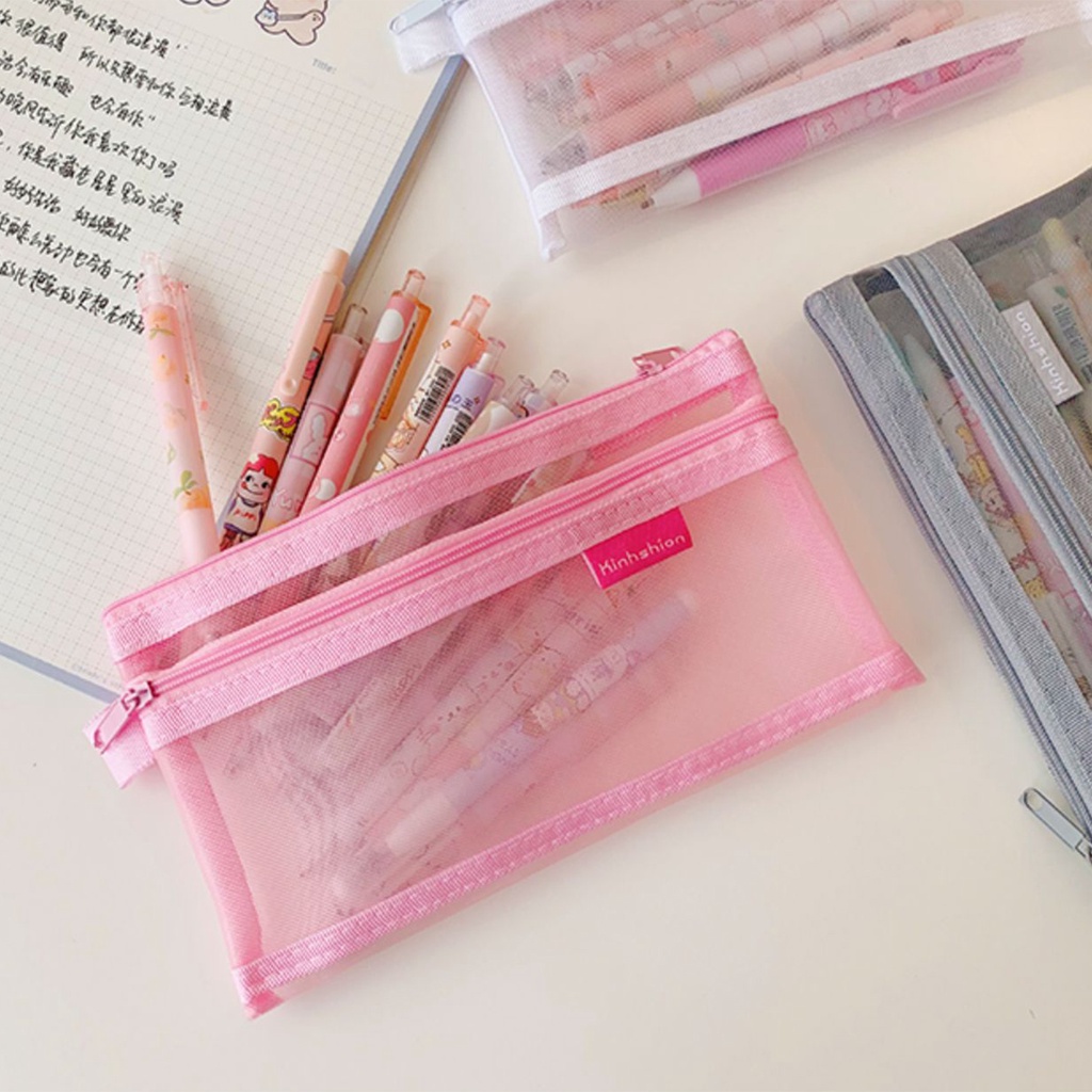 Túi Đựng Bút Trong Suốt Phối Khóa Kéo Đơn Giản