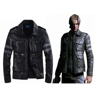 Áo khoác da nam ngắn cổ đứng có túi Áo khoác da biker thường