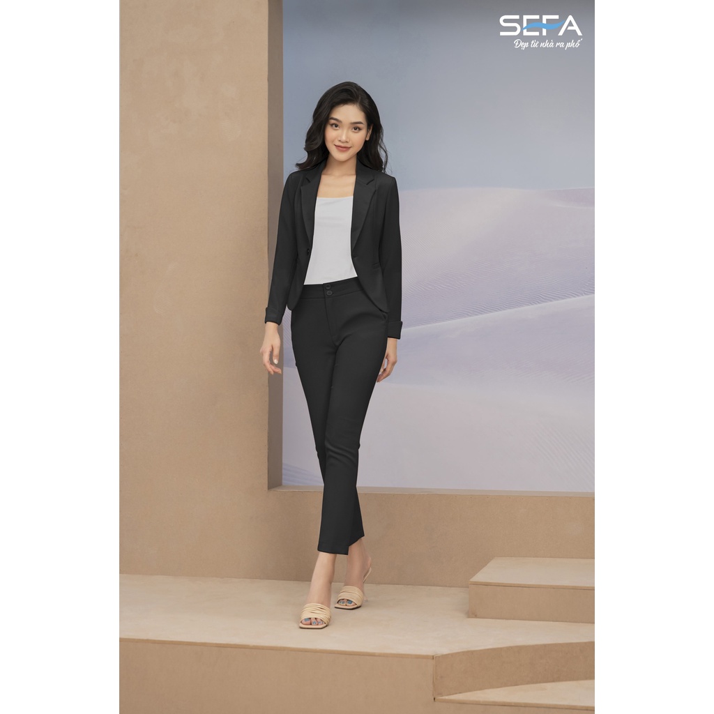 Set vest nữ công SEFA gồm chấn áo dài tay và quần ống đứng chất liệu tuýp - si cao cấp