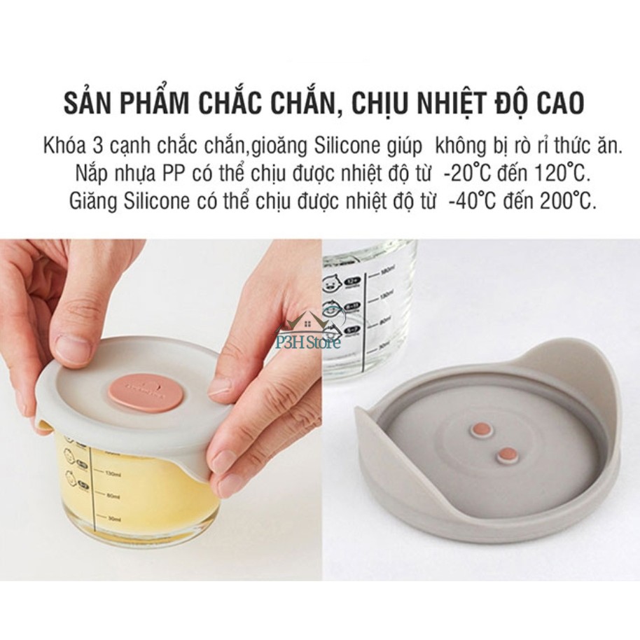 Hộp thủy tinh chia vạch Lock&amp;Lock LLG508 nắp mềm dung tích 230ml đựng thức ăn cho bé theo từng tháng tuổi