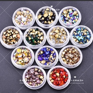 Đá chân nhọn 12 hũ mix màu mix size hộp to - Cheap nail