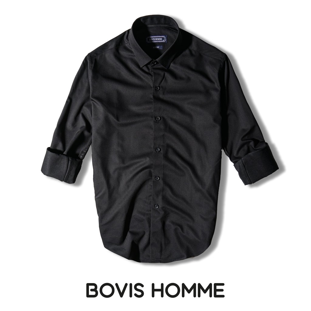 Áo sơ mi nam Bovis Homme tay dài SD322, màu đen, Form slim, chất liệu bamboo, mặt vải mềm mượt, thoáng mát, chống nhăn
