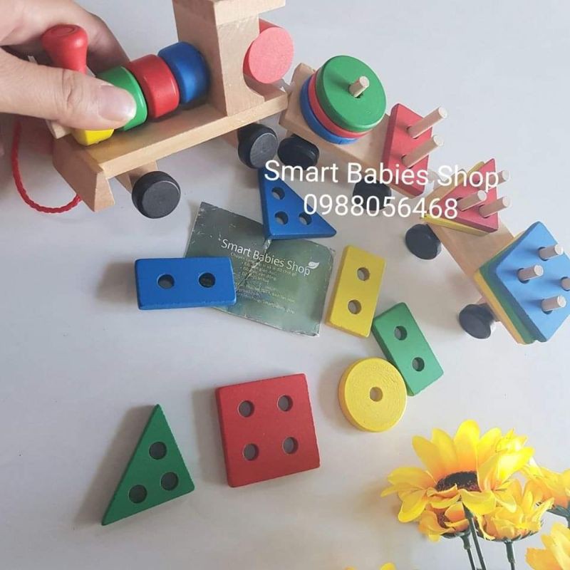 [Mã LIFETOYS1 giảm 30K đơn 99K] Đồ chơi đoàn tàu xe chở khối thả hình trụ 3 toa size nhỏ