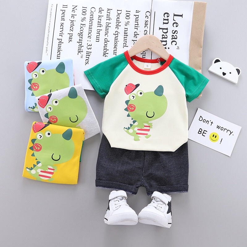 Bộ cotton bé trai, bé gái ngắn tay. Đồ mặc nhà mùa hè cho bé Herokids DB2021-01