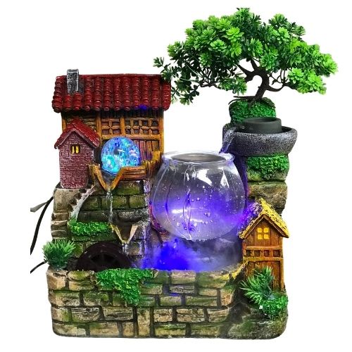 Thác Nước Phong Thủy Gốm Xinh Decor Hòn Non Bộ Tiểu Cảnh Bể Cá mini để bàn chất liệu nhựa composit cao cấp