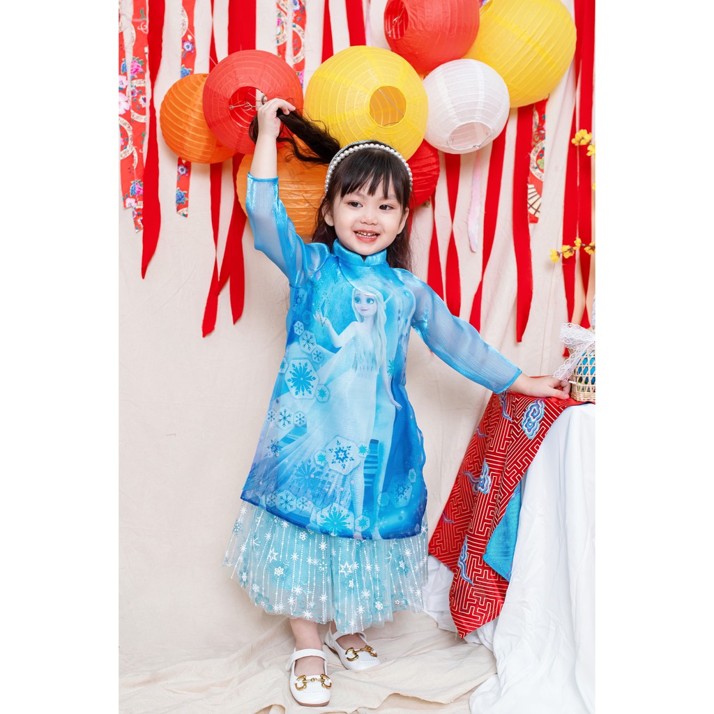 Áo dài bé gái, áo dài elsa Áo Lá Homewear