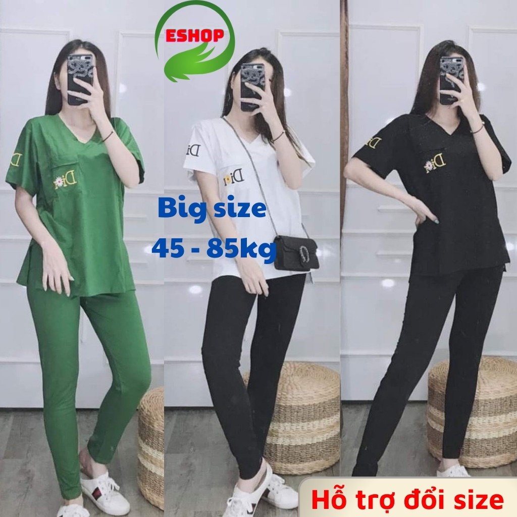 Đồ bộ nữ cotton Đồ bộ mặc nhà đẹp bigsize 45 -85kg thể thao Sét đồ bộ thun túi DB10 bông hoa quần dài thoáng mát ESHOP