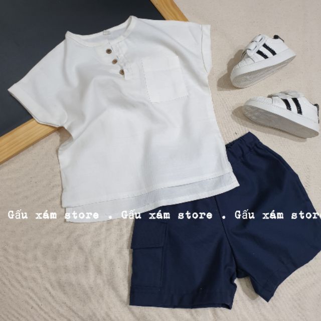 Combo sơ mi và quần sooc linen