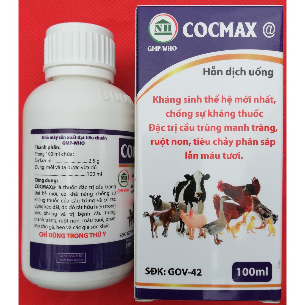 1 lọ COCMAX @ 100ml Dùng cho Gia cầm Trâu, bò, cừu, heo con, chim cảnh mắc cầu trùng manh tràng, ruột non, phân sáp