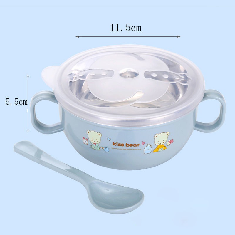 BÁT ĂN DẶM ⚡️FREESHIP⚡️ Bát Inox Ăn Dặm Kiss Bear Cách Nhiệt Tặng Kèm Thìa Tập Xúc