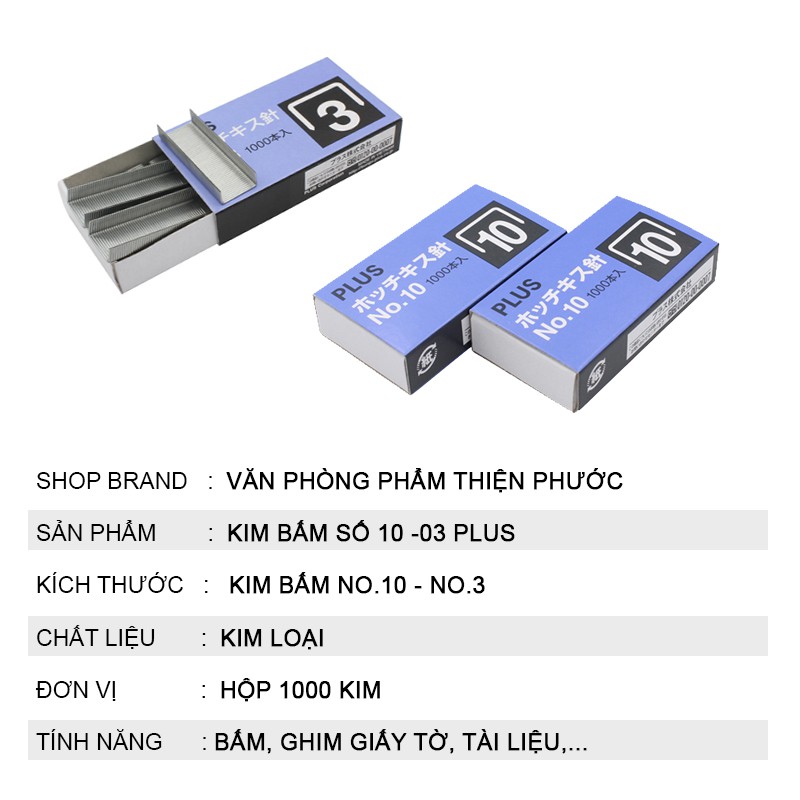 Kim bấm giấy số 10 số 3 Plus - Hộp 1000 kim THIỆN PHƯỚC