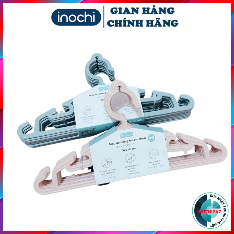 Sét 10 Móc Quần Áo Cho Bé Hara 185 Bền Đẹp Treo Quần Áo Trẻ Em Chắc Chắn Nhựa INOCHI