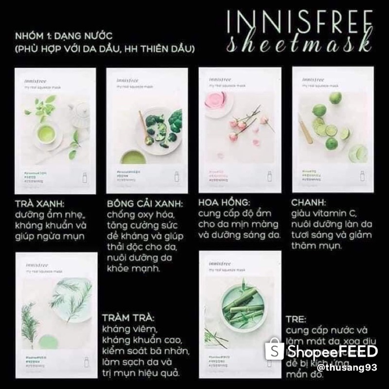 Mặt Nạ Giấy Innisfree My Real Squeeze Mask EX ❤️ mẫu mới 2020 ❤️💯 chính hãng ❤️ mặt nạ Hàn Quốc chính hãng ❤ 20ml