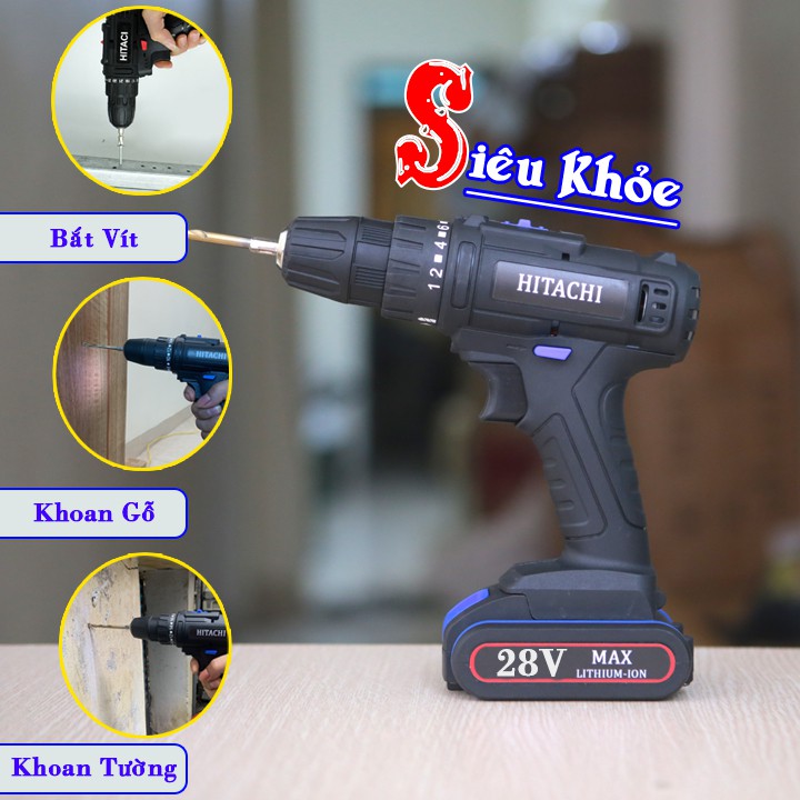 Khoan pin hitachi 28V 2 Pin tặng 2 mũi khoan