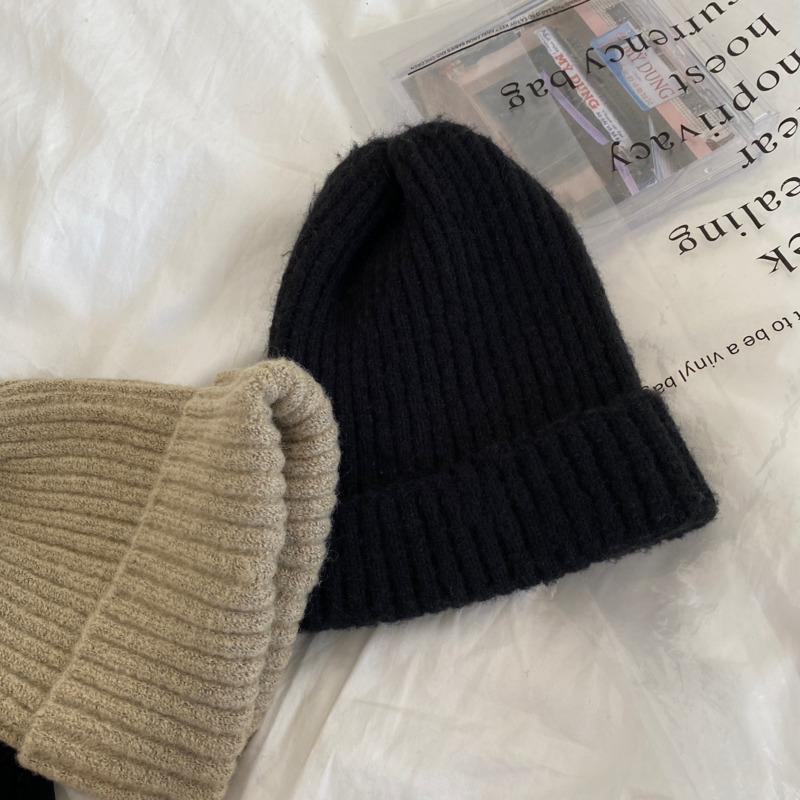 Mũ Len Dày Giữ Ấm Màu Trơn Phong Cách Hàn Quốc