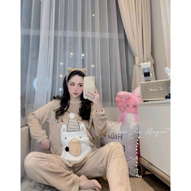 Bộ ngủ lông hình gấu CAO CẤP siêu dễ thương - bộ đồ ngủ mặc nhà