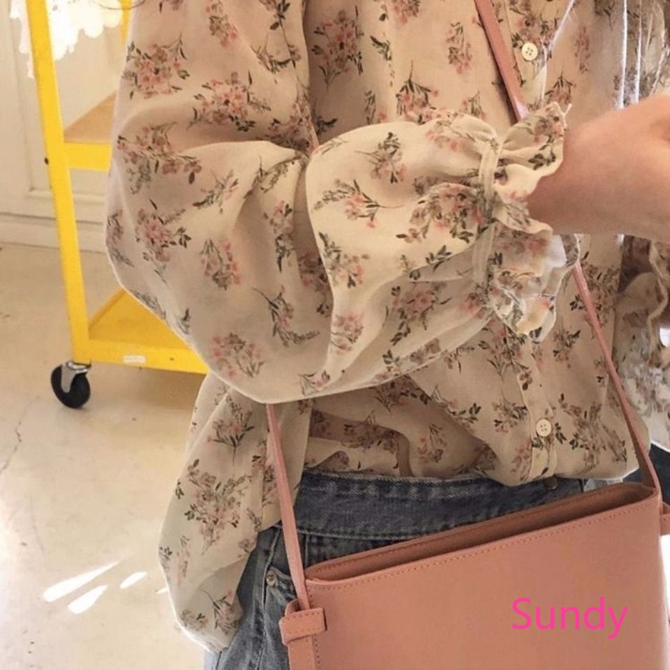 Áo Sơ Mi Chiffon Cổ Chữ V In Hoa Phong Cách Hàn Quốc Thời Trang Mùa Hè Plus Size Dành Cho Nữ