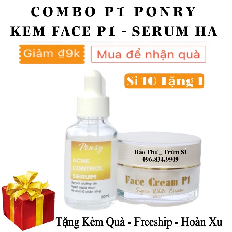 Combo P1 Ponry SERUM HA + KEM FACE P1