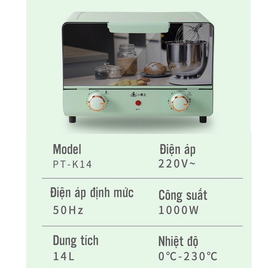 Lò Nướng Mini Đa Năng KALAS Màu Xanh 14L công suất 1000W - Bảo Hành 12 Tháng