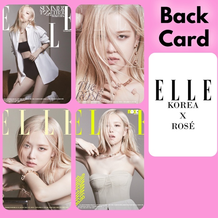 Set 4 card giấy bo góc in 2 mặt ảnh thành viên nhóm Blackpink - Rosé - Lisa - ELLE