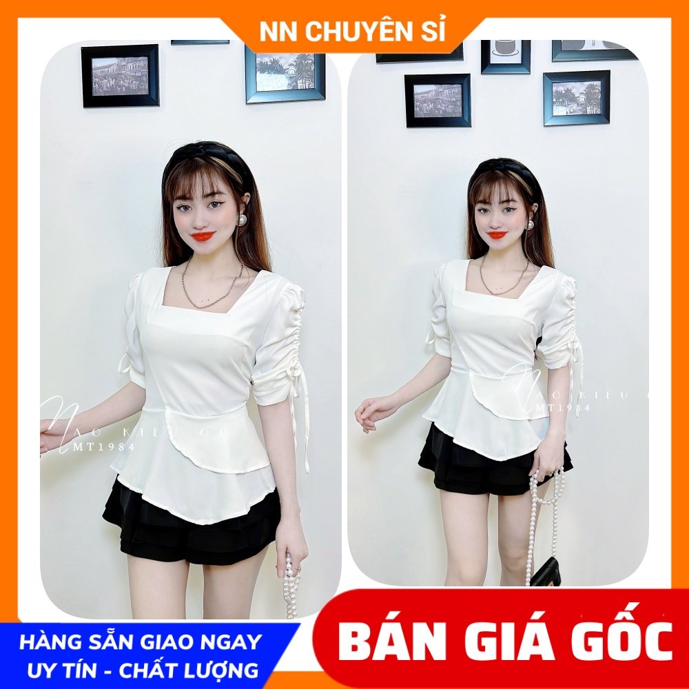 Áo kiểu công sở nữ đơn giản chất vải mềm mịn mát phối tầng tay rút dây dễ thương MT1984
