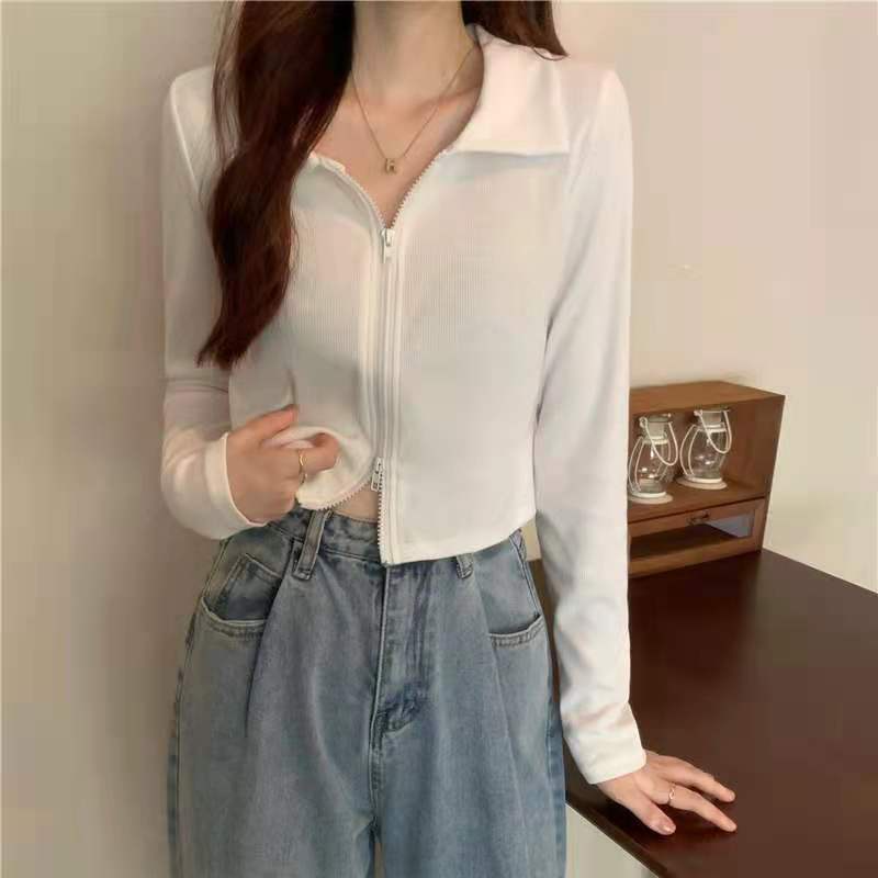 Áo khoác cardigan phối khoá kéo thời trang mùa thu phong cách Hàn Quốc
