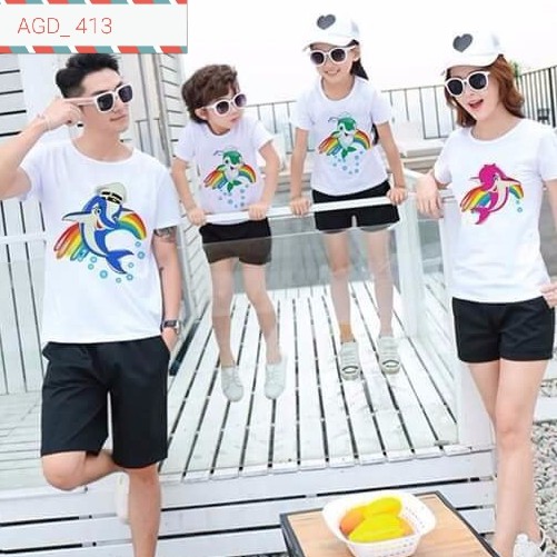 Áo thun bé trai ,bé gái mẫu gia đình cá heo _MÃ AGD 413