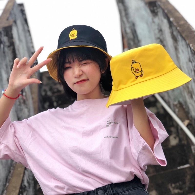Nón bucket nam nữ, nón vành 2 mặt thêu hình gà cực cute