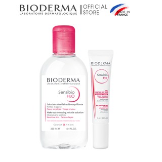 Bộ đôi nước tẩy trang làm sạch micellar cho da nhạy cảm Bioderma Sensibio H2O 250ml và kem dưỡng giảm bọng mắt 15ml