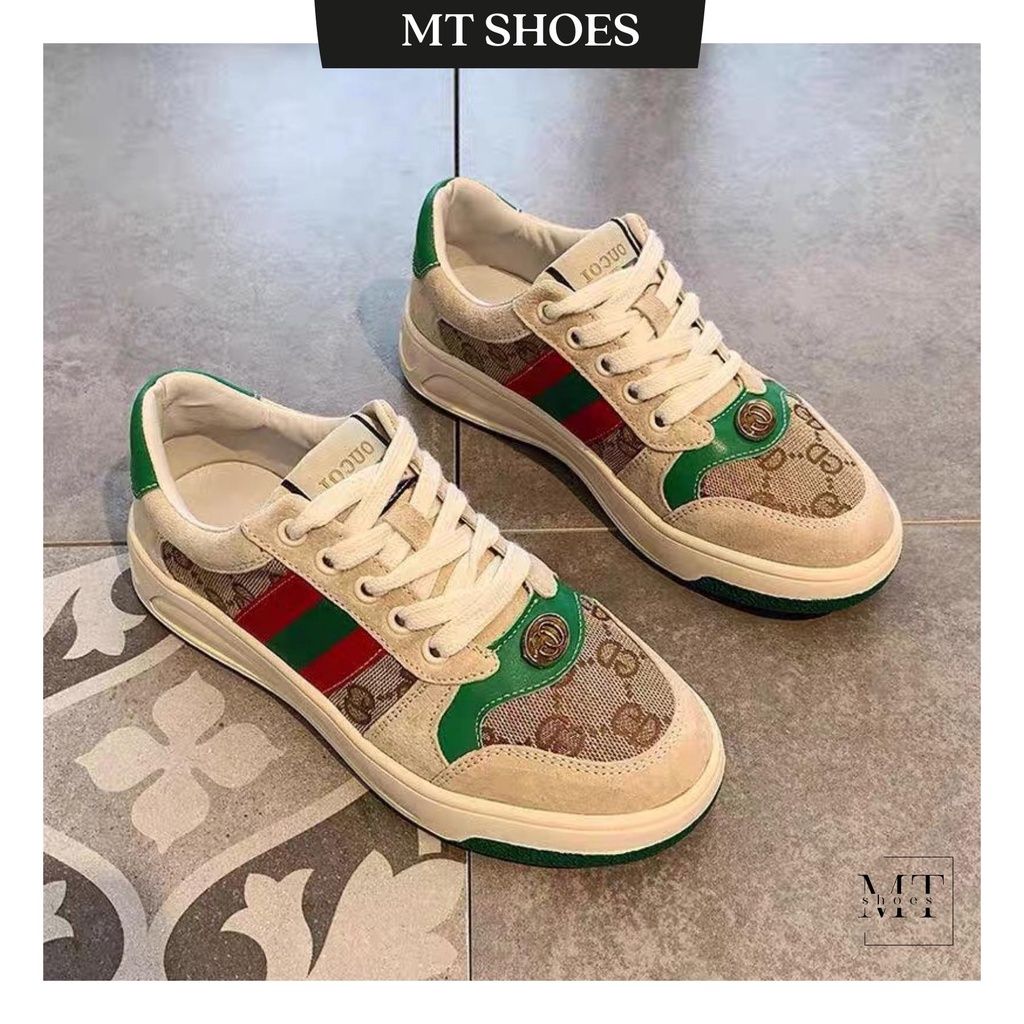 Giày Bata nữ họa tiết GG phối màu đế cao 2 cm hàng Quảng Châu cao cấp chất da mềm, nhẹ đi siêu êm chân