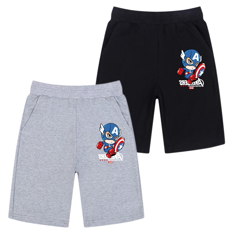 Quần đùi vải cotton thun in hình nhân vật Captain America xinh xắn dành cho trẻ em