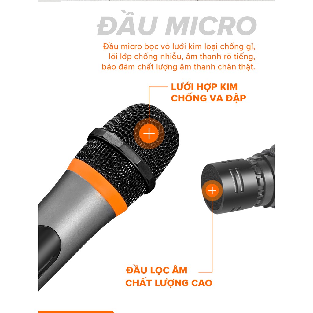 Micro không dây cao cấp COK ST-304, 1 Micro tương thích 1 đầu thu, dành cho loa kéo, amply có cổng 6.5 - BH 6 tháng