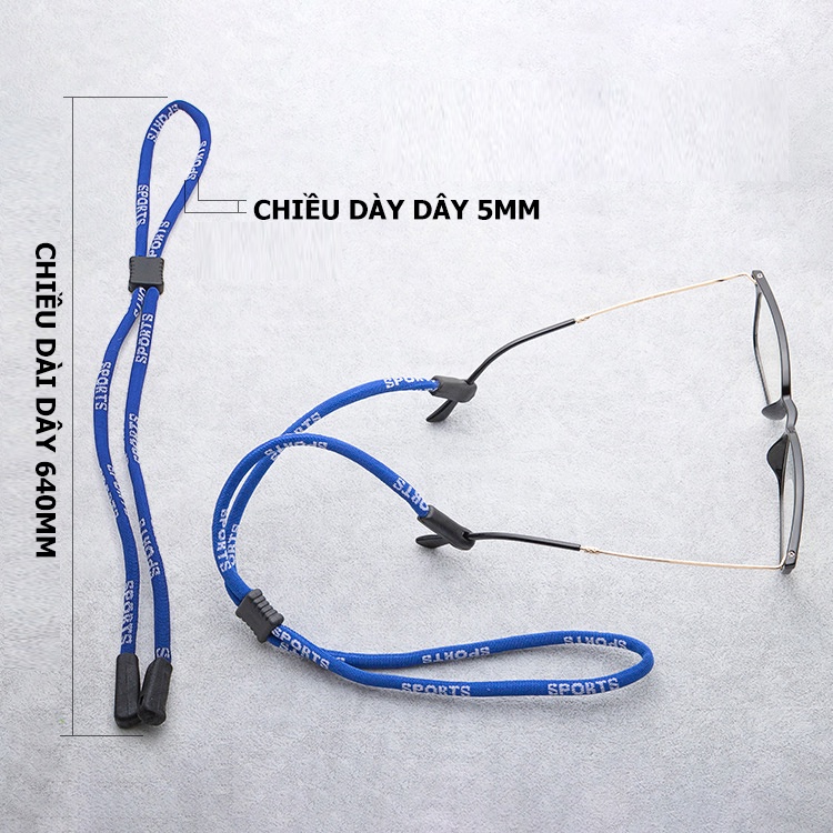 Dây đeo kính cố định thể thao chống rơi, chống tuột, thiết kế nút hình chữ nhật mang tính thẩm mỹ cao có 4 màu