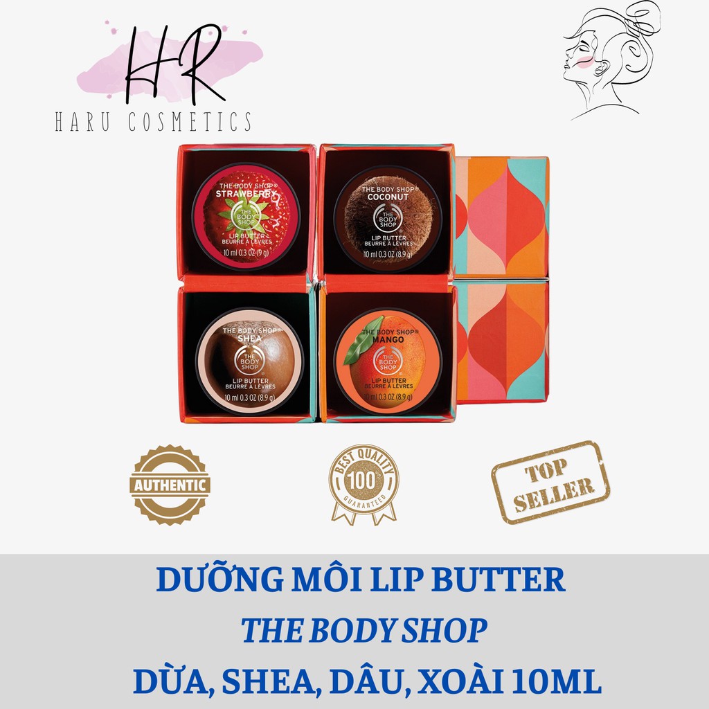 Dưỡng môi Lip butter The Body Shop 4 mùi Dừa, Shea, Dâu, Xoài 10ml