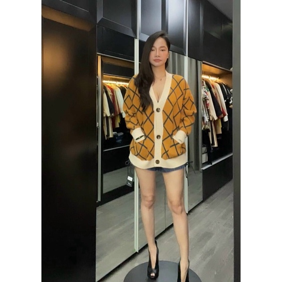Áo cadigan kẻ ô vàng ms190 | BigBuy360 - bigbuy360.vn