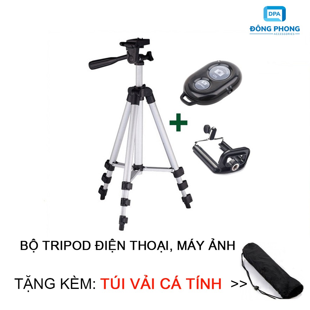 Combo Gậy Tripod Điện Thoại, Máy Ảnh TF 3110 Tặng Kẹp &amp; Remote