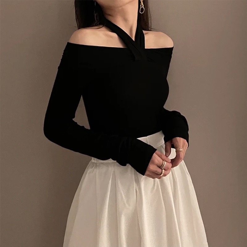Áo thun dài tay trễ vai chéo cổ chất cotton dẻo dáng ôm siêu tôn dáng(mã 760)_Linhchi.studio