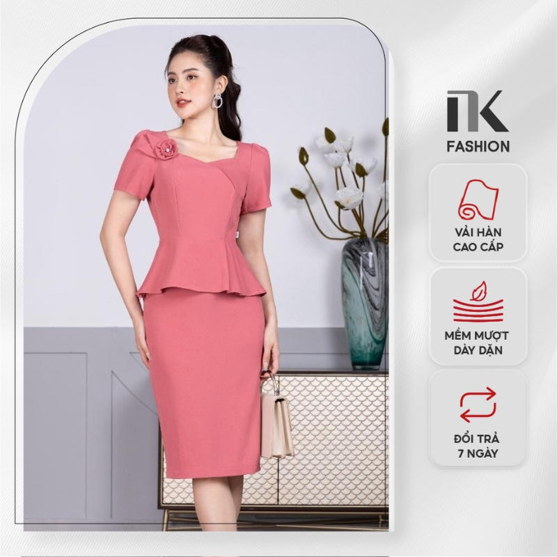 Set Áo Peplum Cổ Chữ U Kèm Chân Váy Bút Chì NK Fashion Dáng Công Sở, Chất Vải Nhập Hàn Dày Dặn Mềm Mát NKBD2205004