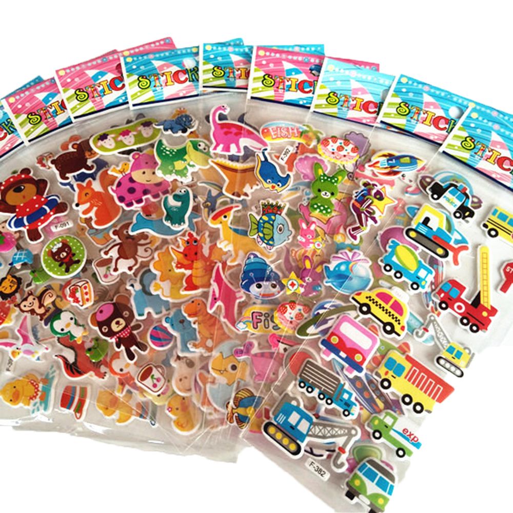 Bộ 10 tấm hình dán hoạt hình 3D màu sắc ngẫu nhiên trang trí sổ tay cho bé