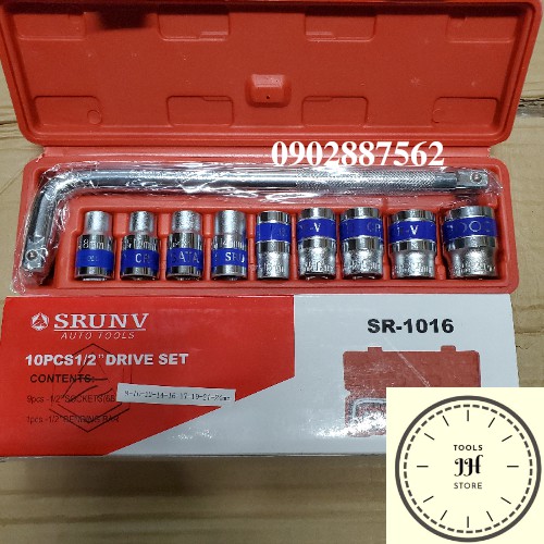 bộ tuýp 10 chi tiết 1/2 cần cong hàng chất lượng hộp đỏ