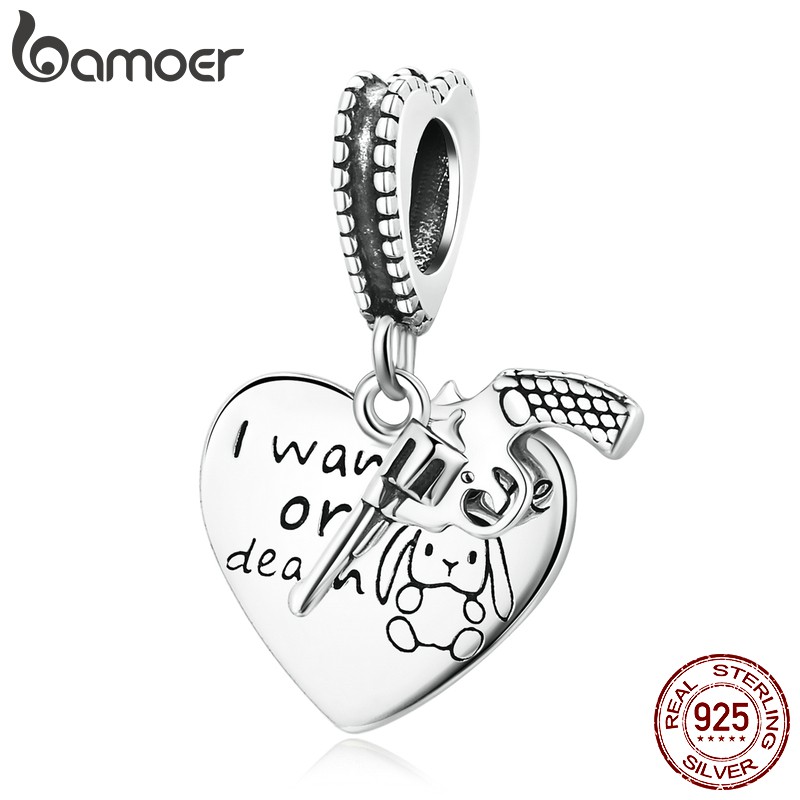Mặt vòng tay/dây chuyền BAMOER Scc1993 bằng bạc 925 hình trái tim và súng lục lỗ 4.5mm thích hợp cho DIY
