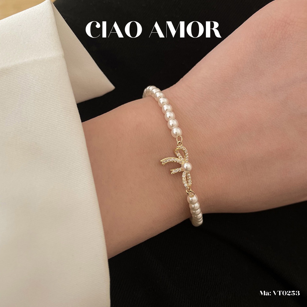 Vòng tay nữ, lắc tay ngọc đính nơ dễ thương trang sức Ciao Amor - VT0253
