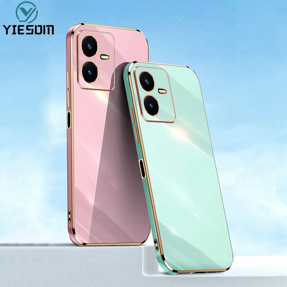 Ốp Điện Thoại Silicon Dẻo Viền Vuông Mạ Vàng Sang Trọng Chống Sốc Cho Vivo Y22 Y22S 2022 Y02S Y16 Y35 4G