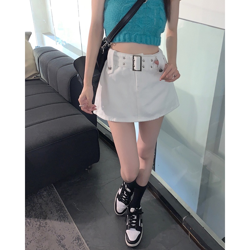 QADCOL Chân Váy Chữ A Lưng Cao Chất Liệu Denim Theo Phong Cách Vintage