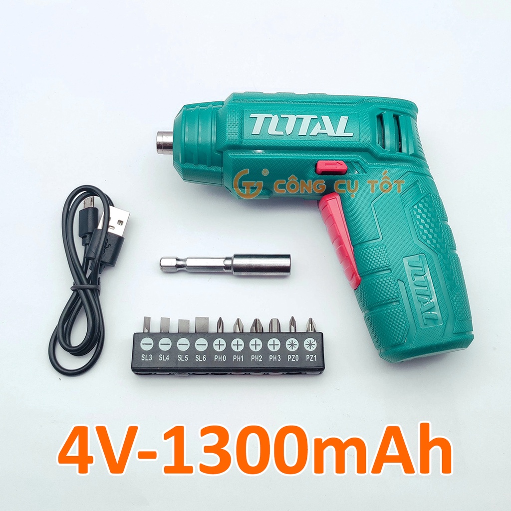 Máy siết vít dùng pin 4V 1300mAh Mô men 4Nm cổng USB kèm 11 phụ kiện Total TSDLI0402